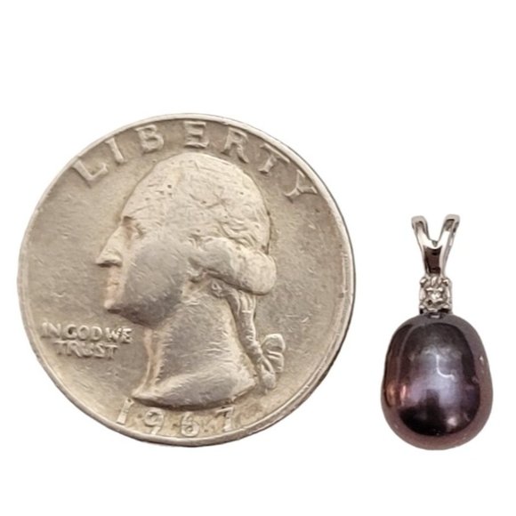 10K White Gold Gray Peacock Pearl & Tiny Diamond Pendant K739 - Picture 6 of 8